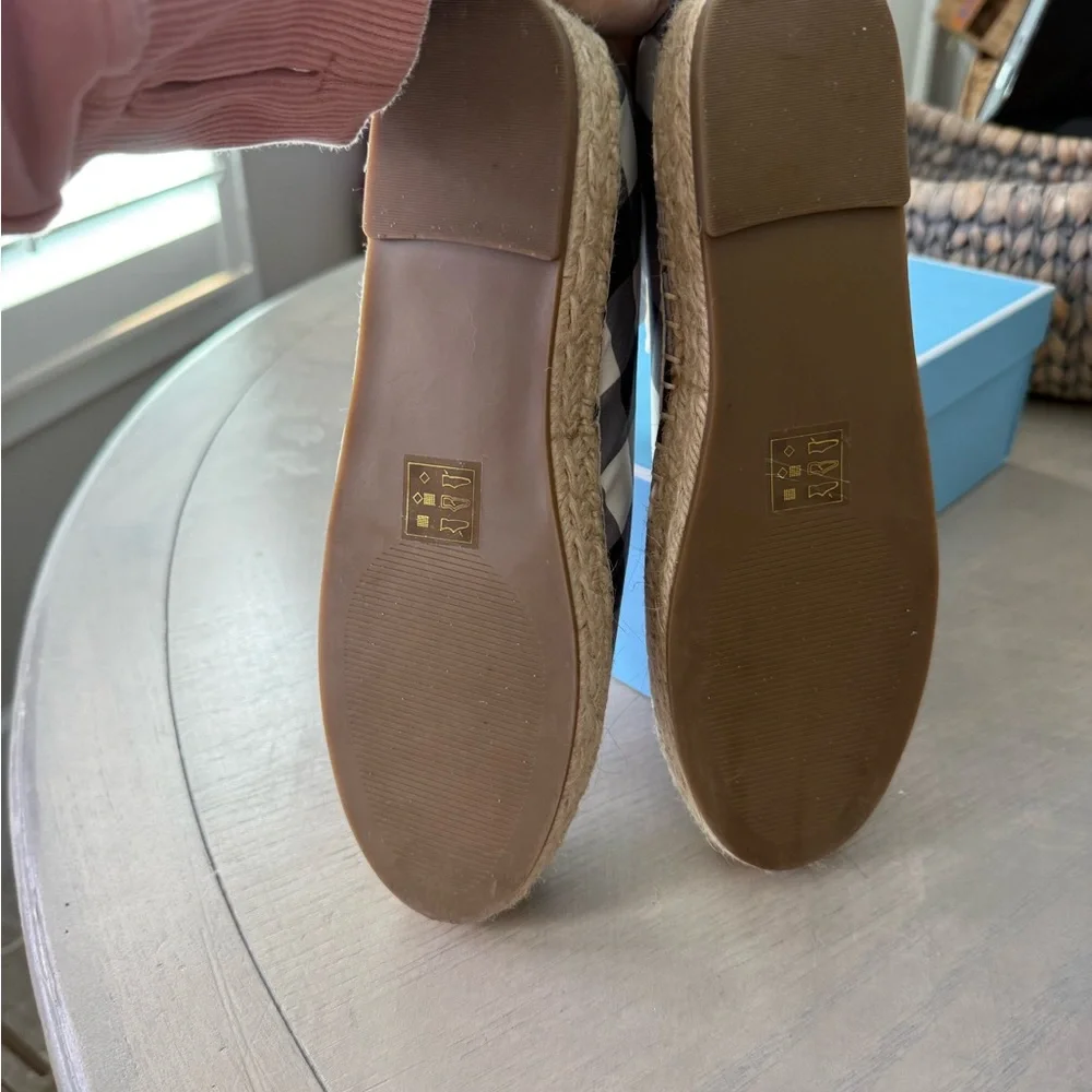 Draper James Navy and White Espadrille Flats with Ankle Tie